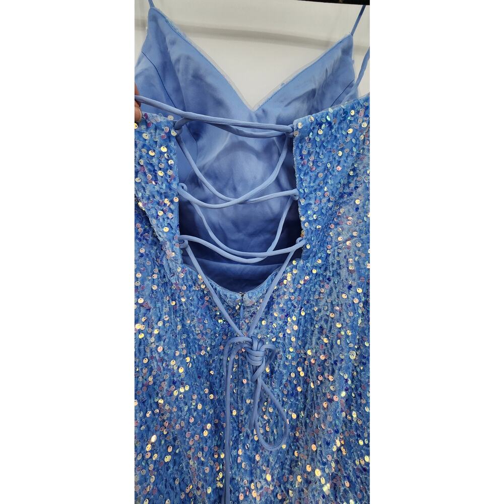 New NWT Stacees Short Sequin Blue Velvet Mini Dress Size‎ 16 In Lavender - Picture 6 of 10